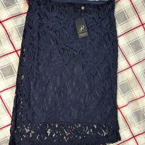 Adrianna Papell Navy Floral Lace Pencil Skirt